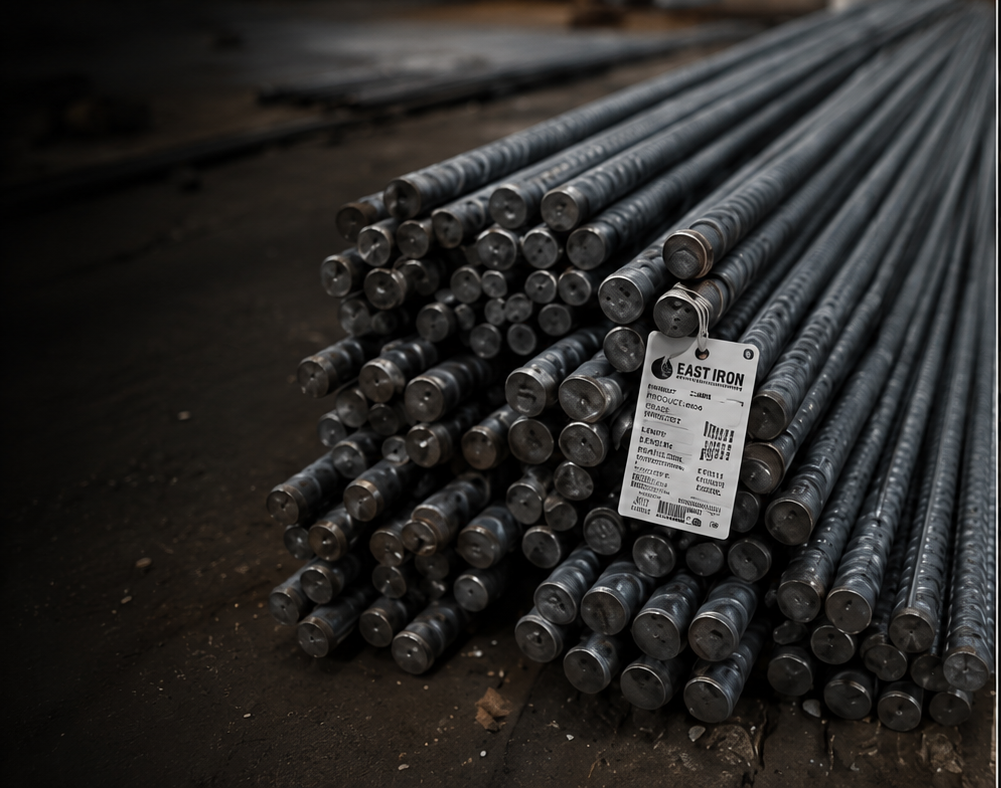 Bundled rebar stock with product identification tag
